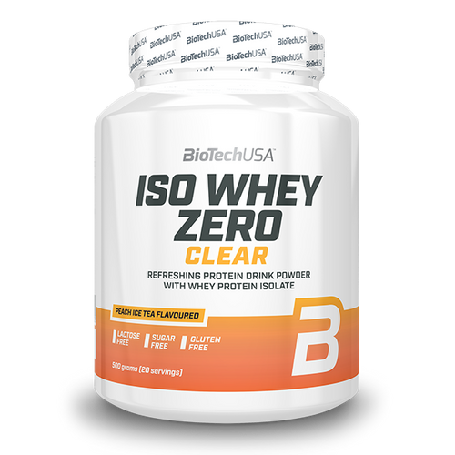 BioTechUSA Iso Whey Zero Clear je ochucený nápoj v prášku se syrovátkovým izolátem bez laktózy, bez lepku a bez cukru.