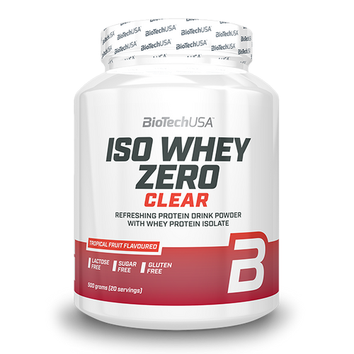 BioTechUSA Iso Whey Zero Clear je ochucený nápoj v prášku se syrovátkovým izolátem bez laktózy, bez lepku a bez cukru.